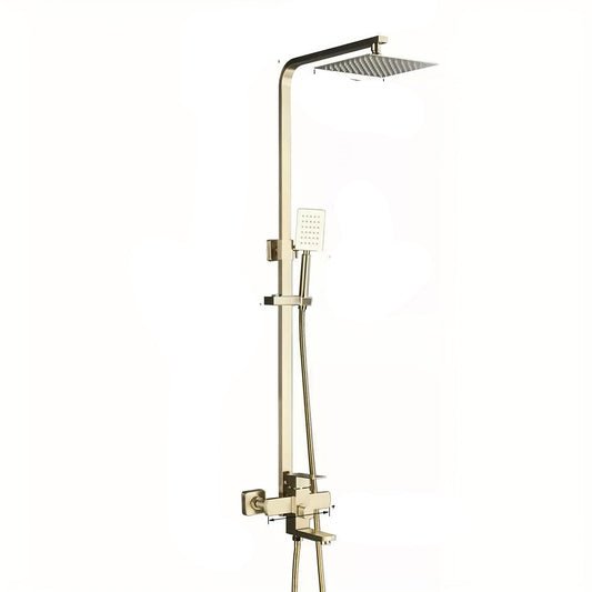 Douche Set – Regendouche – Handdouche – Badkamerkraan – Doucheset – Geborsteld Goud – 20,32 cm Vierkante Hoofddouche – Verstelbare Handdouche – Enkelhendel – Messing & RVS