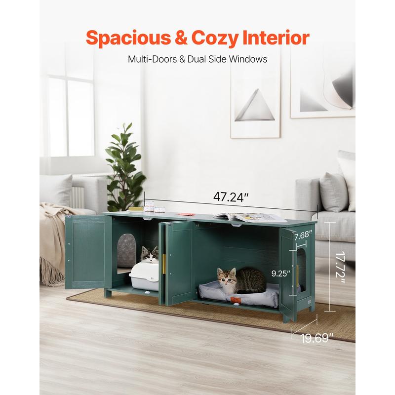 Krabpaalhuis – Krabpaal – Kattenhuis – Kattenspeelhuis – Kattenkast – Groot Modern Kattenhuis Met Rietdeuren – Verborgen Kattenbak En Ventilatiesysteem – Stevig Vezelplaat, Ruimtebesparend 120x45x50 cm