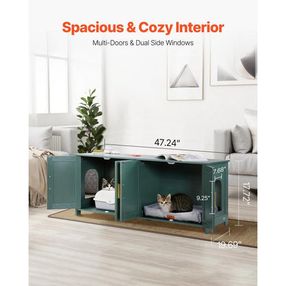 Krabpaalhuis – Krabpaal – Kattenhuis – Kattenspeelhuis – Kattenkast – Groot Modern Kattenhuis Met Rietdeuren – Verborgen Kattenbak En Ventilatiesysteem – Stevig Vezelplaat, Ruimtebesparend 120x45x50 cm