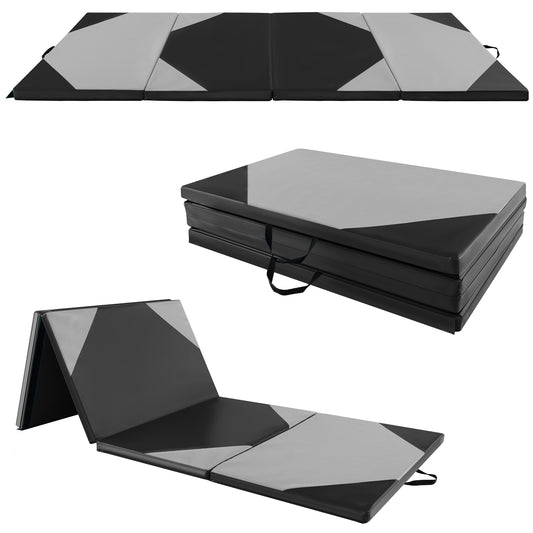1 Folding Exercise Mat | 10' x 4' x 5.08cm 4-Panel Gym Mat with Hook & Loop Fasteners & Carrying Handles for Gymnastics, Yoga, MMA, Core Workouts | Grey, Brand: ERGOMASTER