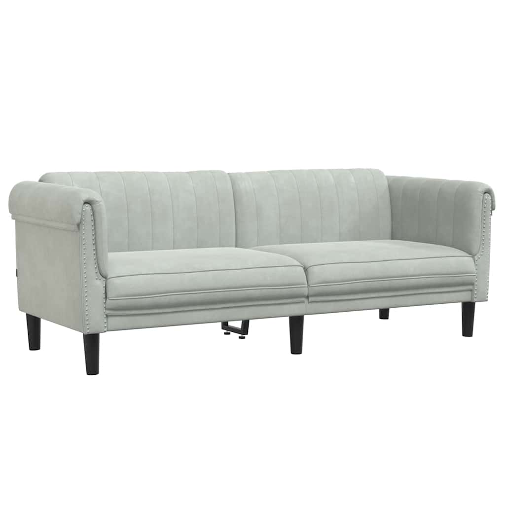 3-zitsbank – 3-zits sofa – gestoffeerde bank – zitbank – velours bank – lichtgrijs – zacht fluweel – comfortabel zitcomfort