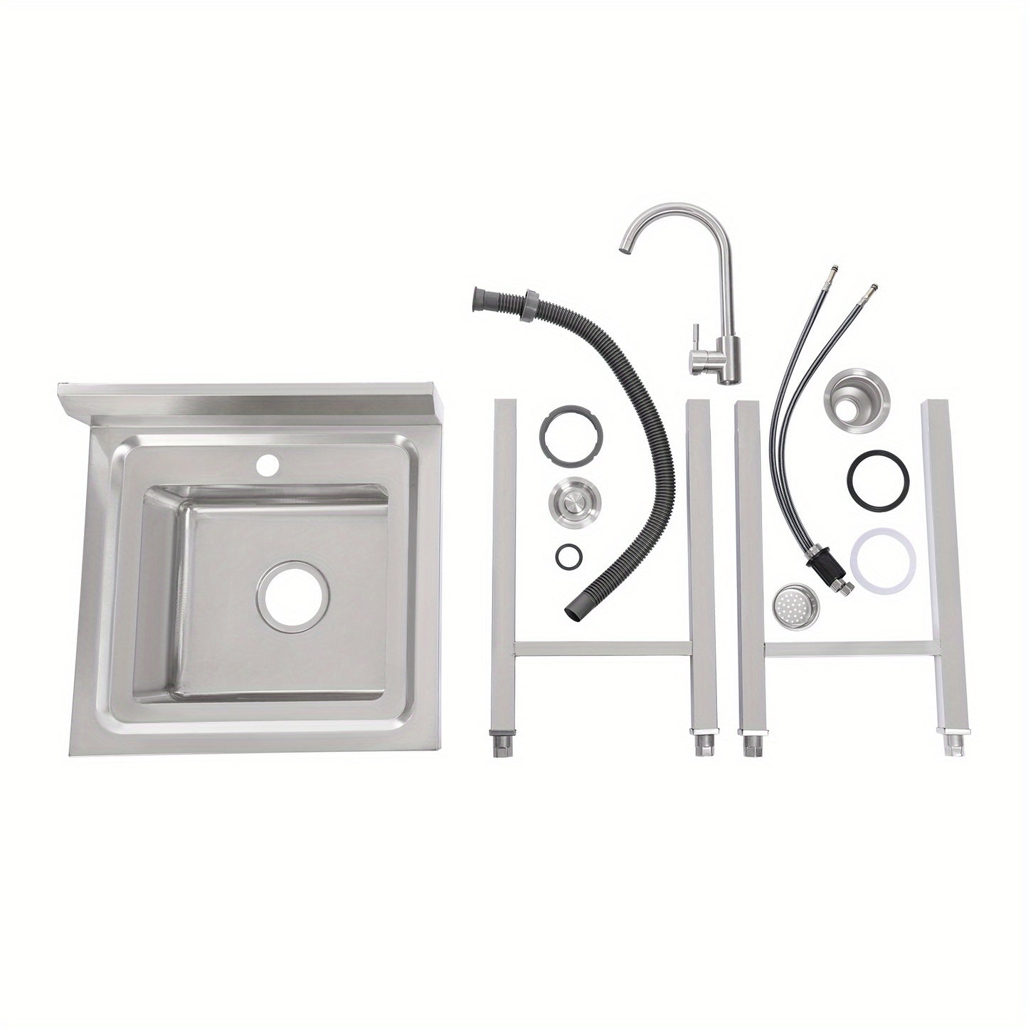 TOOL1SHOOO 201 Stainless Steel Commercial Sink Set, equipped with a 360° rotating faucet, large capacity sink dimensions of 35.0 x 30.99 x 19.0 cm, adjustable foot pads, with a filter basket and lid, suitable for cafes, rest