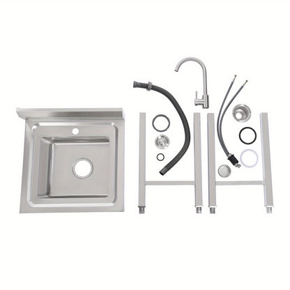 TOOL1SHOOO 201 Stainless Steel Commercial Sink Set, equipped with a 360° rotating faucet, large capacity sink dimensions of 35.0 x 30.99 x 19.0 cm, adjustable foot pads, with a filter basket and lid, suitable for cafes, rest