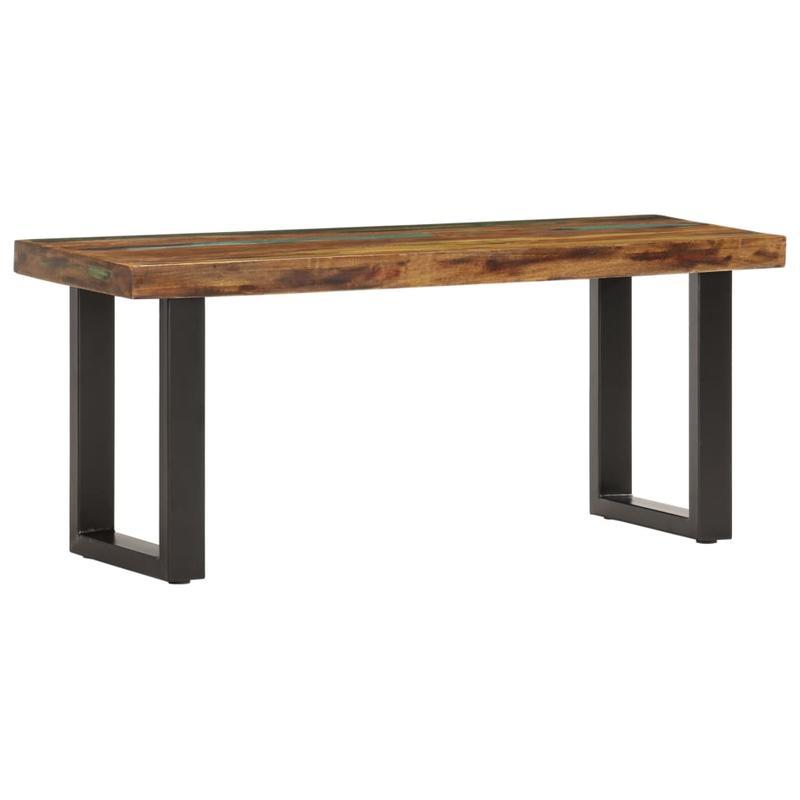 Bankje – Zitbank – Bank – Houten Bankje – Halbankje – Massief Gerecycled Hout – Stalen Onderstel – 110 Cm Breed – Duurzaam En Stevig