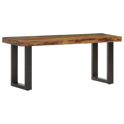 Bankje – Zitbank – Bank – Houten Bankje – Halbankje – Massief Gerecycled Hout – Stalen Onderstel – 110 Cm Breed – Duurzaam En Stevig