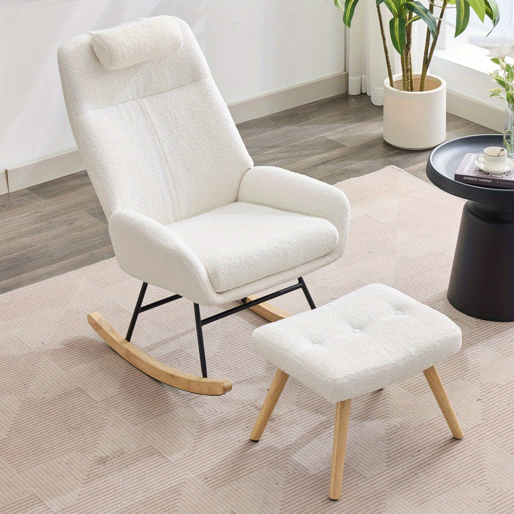 Schommelstoel – Relaxstoel – Fauteuil – Loungestoel – Woonkamerstoel – Teddy Velvet Bekleding – Geïnjecteerd IJzeren Frame Met Rubberen Poten