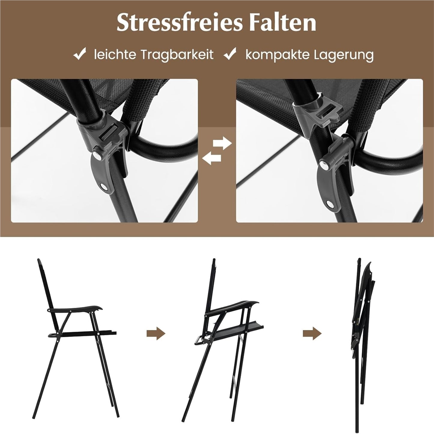 Bistro Tuinset – Balkon Meubels – Terras Set – Buiten Tafel Met Stoelen – Tuinmeubilair – Met Parasolgat – Vouwbare Stoelen – Zwart Metalen Frame – Duurzaam & Compact