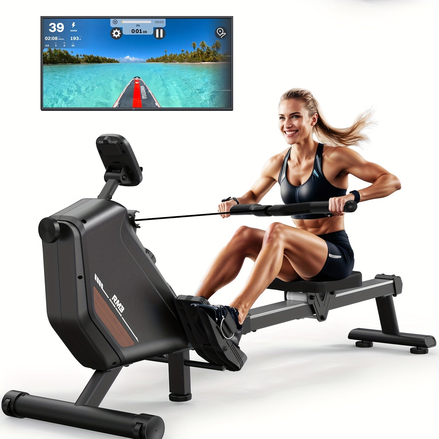 Roeimachine – Inklapbare Roeitrainer – Magnetische Roeimachine – Fitnessapparaat – 16 Weerstandsniveaus – Draadloze Connectiviteit