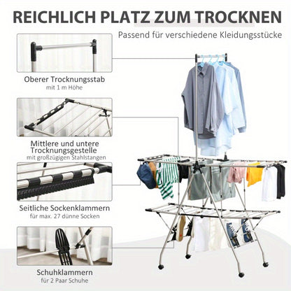 Wasrek – Droogrek – Droogtoren – Wastoren – Wasdroger – Inklapbaar – Telescopisch – Groot Formaat 138,5x63x208 cm – Stevig Metaal – Binnen en Buiten Gebruik