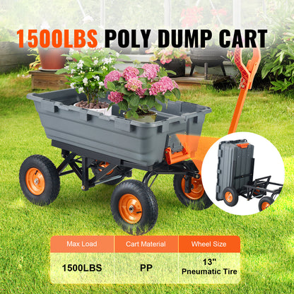 Tuinwagen – Kruiwagen – Transportkar – Bakwagen – Multikar – Hoge Draagkracht Tot 680 kg – 2-in-1 Multifunctionele Handgreep Met 13 Inch Rubberbanden