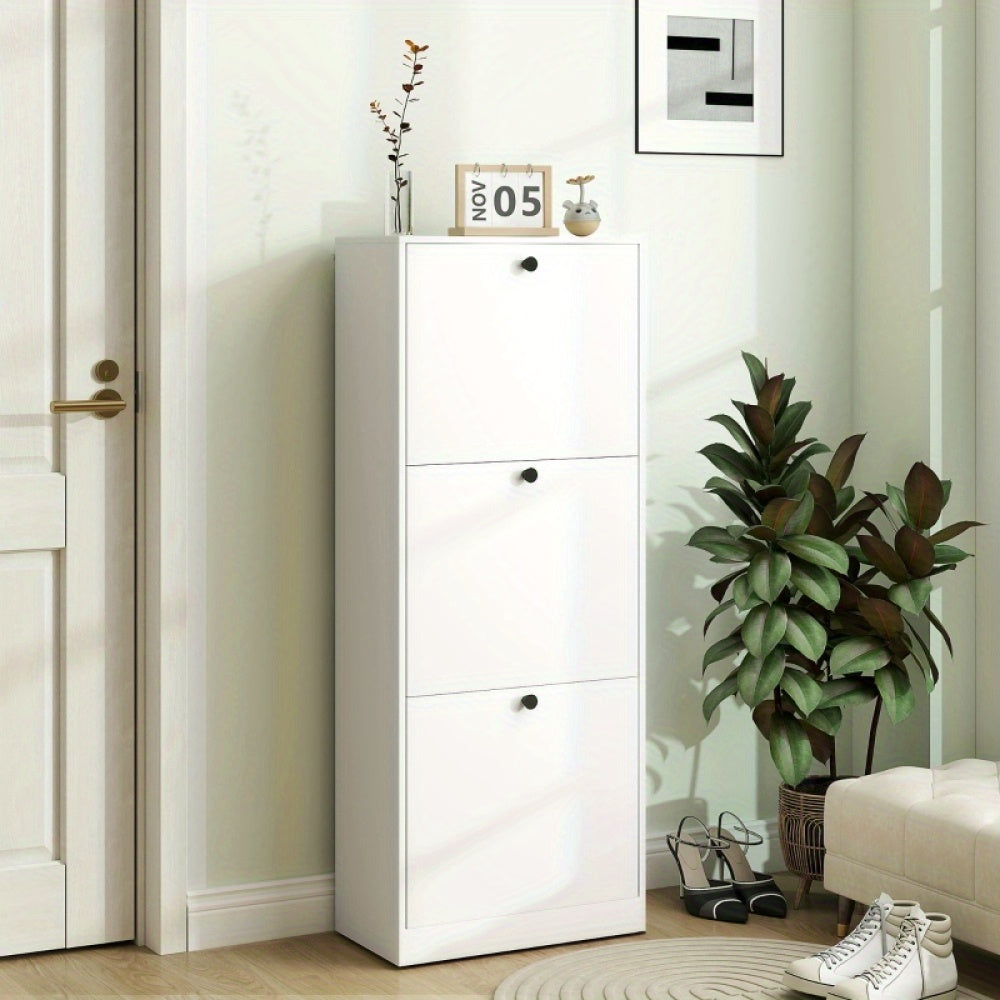 Schoenenkast – Schoenenrek – Schoenenopberger – Hal Organizer – Smalle Schoenenkast – Wit – Verstelbare Vakverdeling – Geschikt Voor 12 Paar Schoenen – 47x26x120 cm