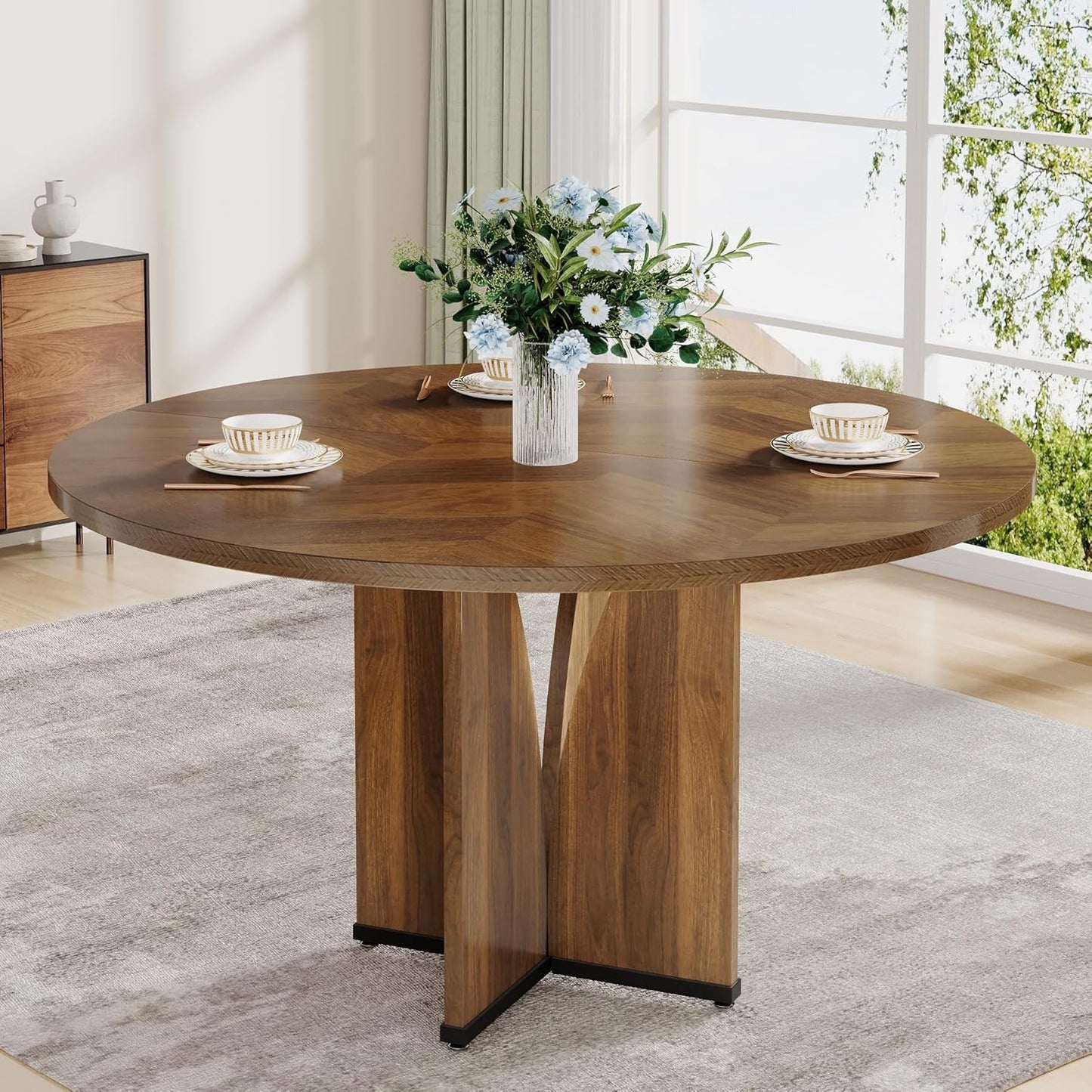 Ronde Tafel – Eettafel – Werktafel – Bijzettafel – Keukentafel – Rustiek Bruin – Gehard Houten Blad 2,5 cm – Ruimtebesparend Ontwerp