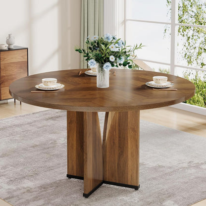 Ronde Tafel – Eettafel – Werktafel – Bijzettafel – Keukentafel – Rustiek Bruin – Gehard Houten Blad 2,5 cm – Ruimtebesparend Ontwerp
