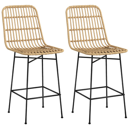 Barkrukken – Barstoelen – Krukken – Barstoelen Met Rugleuning – Geel – PE Rattan Design – Ademend Zitcomfort – Stabiele Stalen Poten