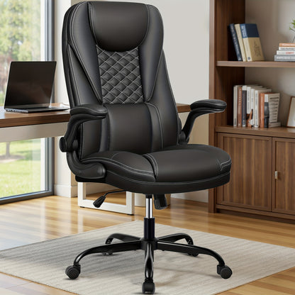 KERDOM Heavy Duty Executive Office Chair - Extra Wide Big and Tall Computer Desk Chair with Ergonomic High Back Support, Height-Adjustable, 135° Tilt & Rocker Mechanism, Lumbar Cushion, Flip-Up Arms, Heavy Duty 150kg/330lbs
