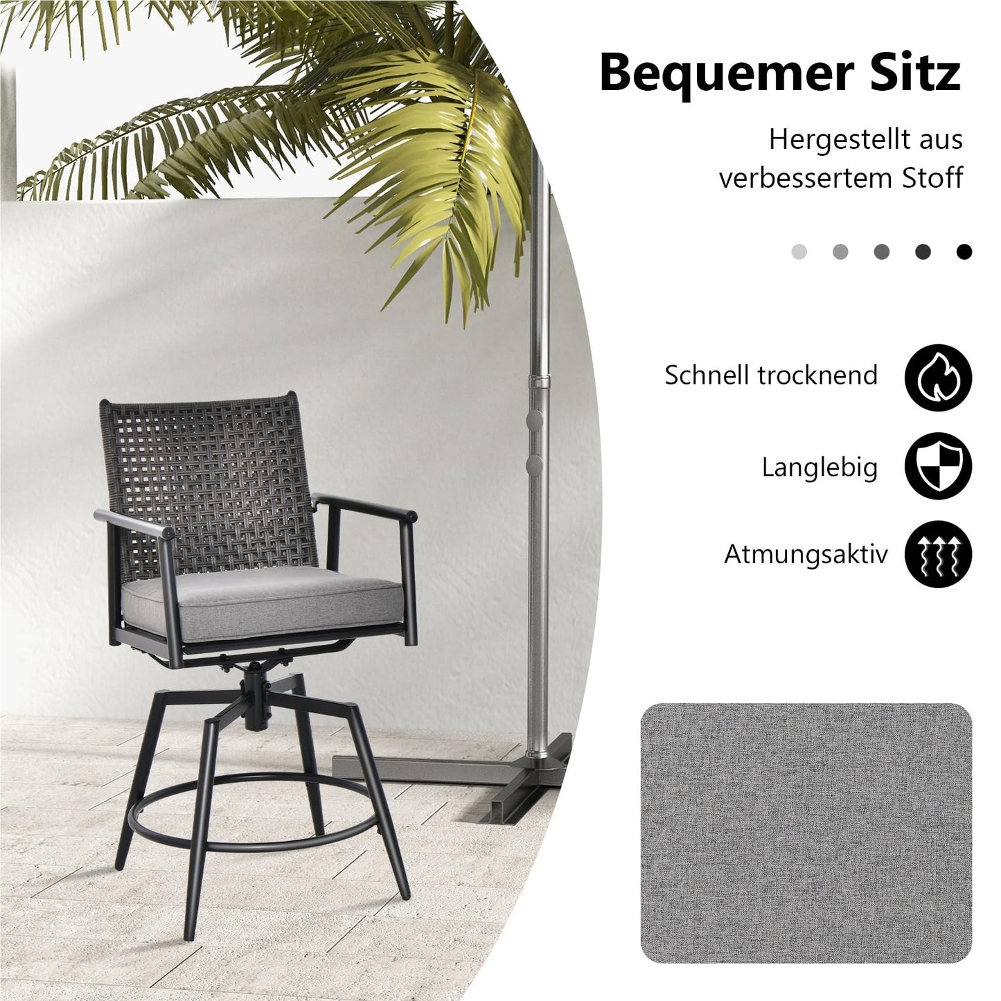 Barstoel – Barkruk – Barstoel Set – Barstoelen – Bistrostoel – 360° Draaibaar – 2-Laags PE-Rattan Rugleuning – Verstelbare Voetensteun – Metalen Frame – Set Van 2 – Zithoogte 64 cm