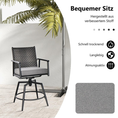 Barstoel – Barkruk – Barstoel Set – Barstoelen – Bistrostoel – 360° Draaibaar – 2-Laags PE-Rattan Rugleuning – Verstelbare Voetensteun – Metalen Frame – Set Van 2 – Zithoogte 64 cm