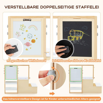 Kindertekentafel – Kindertafel – Tekentafel – Activiteitentafel – Speeltafel – Dubbelzijdige Krijtbord & Whiteboard – Verstelbare Hoogte & Opbergruimte