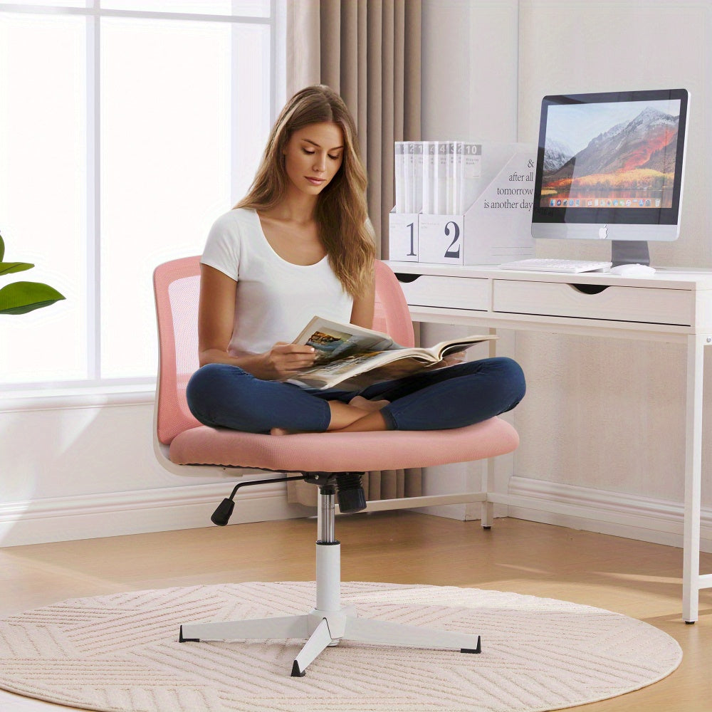 Bureaustoel – Bureaustoelen – Office Chair – Gamestoel – Draaistoel – Verstelbaar in Hoogte – 360° Draaibaar – Met Stevig Metalen Frame – Brede Zitting – Zonder Armleuningen – Zacht Gewatteerd – Roze