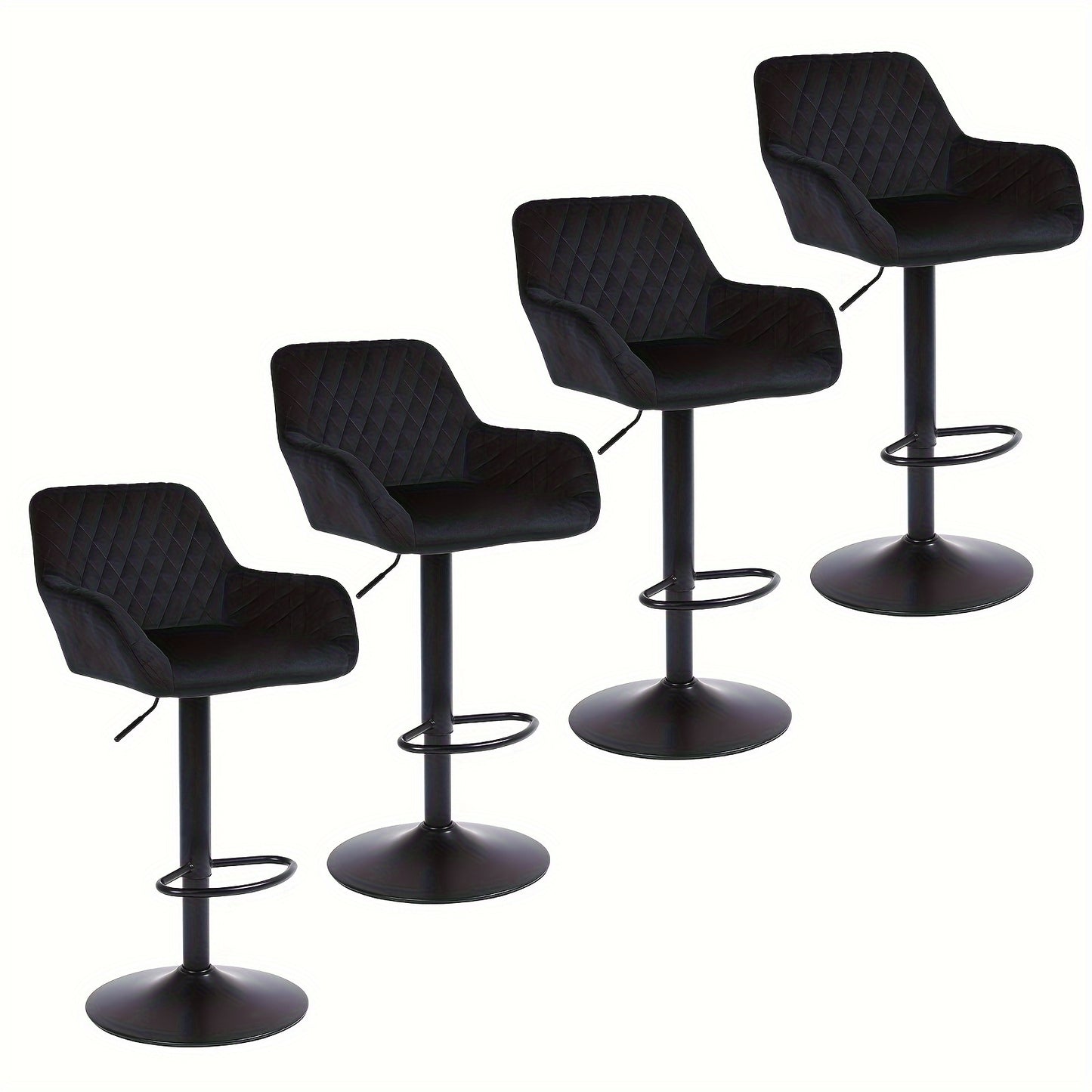 Bar Stools Set Of 2/4, Height Adjustable Swivel Bar Stools, Made Of Imitation Velvet Fabric, Dining Stools with Backrest And Armrests, Suitable for Bars, Kitchens And Gardens, Black Gray Brown, Kitchen Bar Stools, Bar Stools