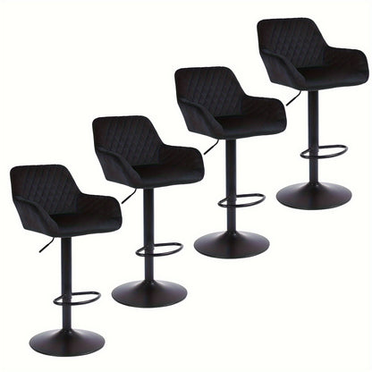 Bar Stools Set Of 2/4, Height Adjustable Swivel Bar Stools, Made Of Imitation Velvet Fabric, Dining Stools with Backrest And Armrests, Suitable for Bars, Kitchens And Gardens, Black Gray Brown, Kitchen Bar Stools, Bar Stools