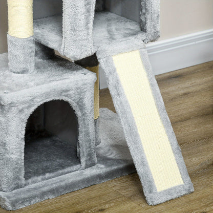 Kattenklimton – Kattenboom – Krabpaal – Klimmeubel – Kattenhuis – Lichtgrijs – Sisal Krabpalen – Stevige Constructie Tot 30 kg