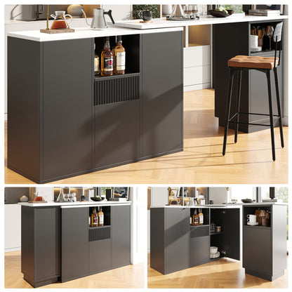 Bartafel – Statafel – Barmeubel – Keukentafel – Bistrotafel – Draaibaar 360° – Multifunctionele Opbergruimte – Modern Zwart Metaal – Compact 210x30x100,9 cm