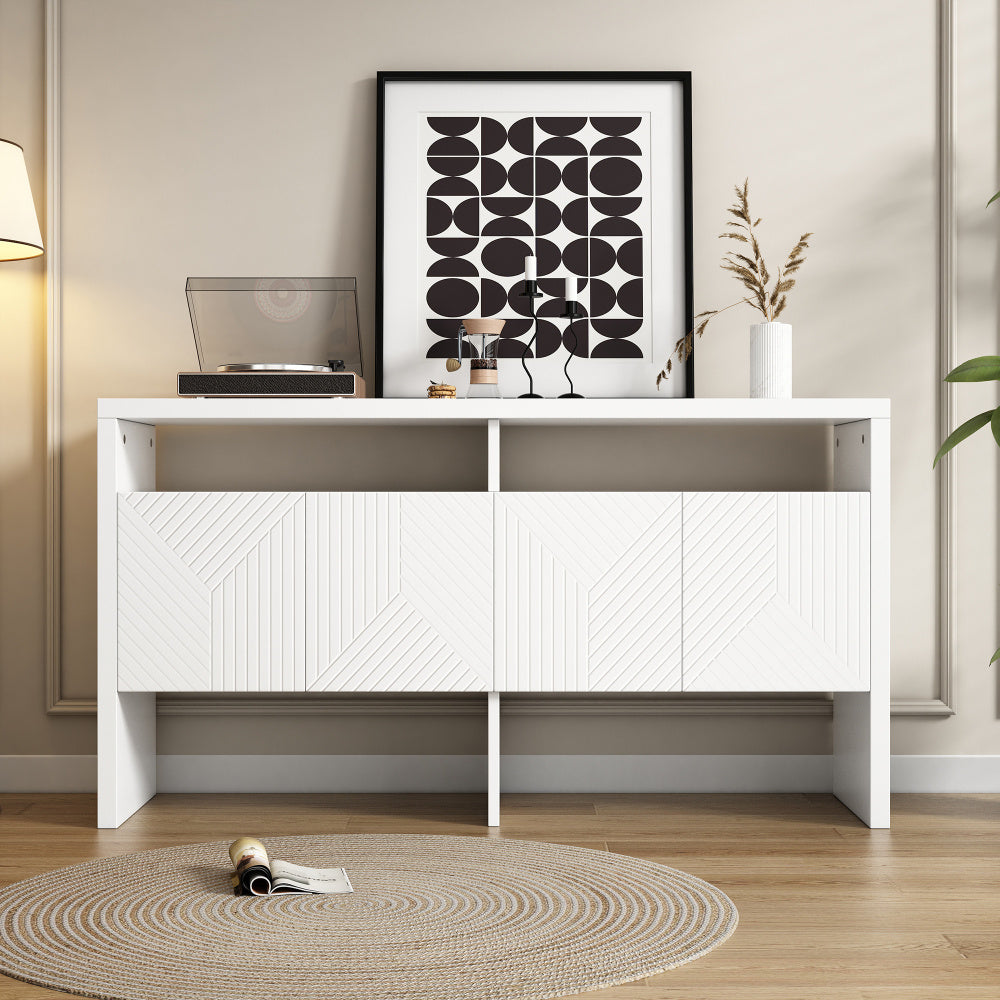 Dressoir – Ladekast – Opbergkast – Buffetkast – Kast – Wit MDF – 140x75x35 cm – Met Open Vakken en 4 Deuren