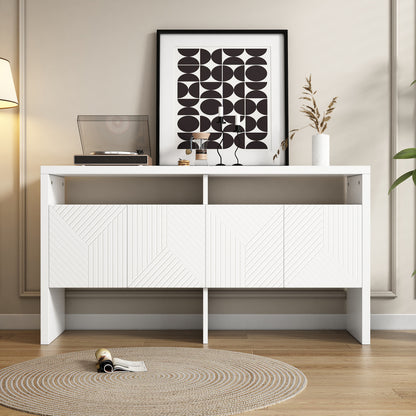 Dressoir – Ladekast – Opbergkast – Buffetkast – Kast – Wit MDF – 140x75x35 cm – Met Open Vakken en 4 Deuren