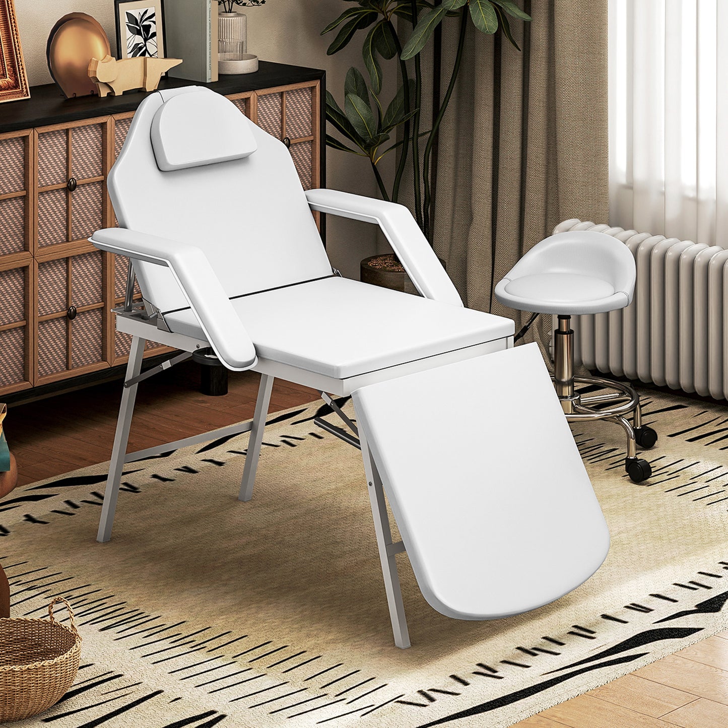 Massagetafel – Draagbare Massagebank – Ontspanningstafel – Therapiebed – Inklapbare Tafel – Verstelbare Rugleuning – Stevig Stalen Frame – Wit Kunstleer Met 4cm Foam