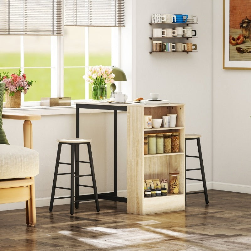 Keukentafelset – Barset – Ontbijttafel – Eettafel – Hoge Tafel Met Krukken – Compact En Ruimtebesparend – Eenvoudige Montage