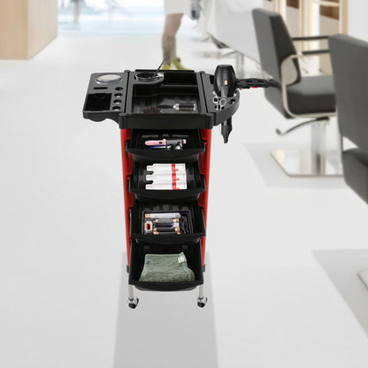 Salonwagen – Kappers Trolley – Werkwagen – Beauty Trolley – Nagelwagen – 5 Lagen Met 4 Laden – Roestvrij Staal & Kunststof – 360° Draaibare Antislip Wieltjes – Zonder Elektriciteit