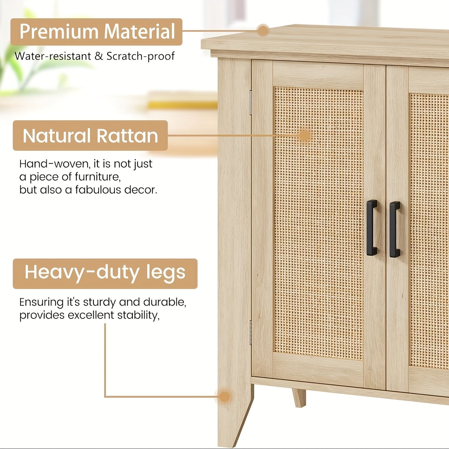 Dressoir – Buffetkast – Sideboard – Opbergkast – Kast – Rattan En MDF – Verstelbare Plank – 76x40x80 cm – Natuurlijke Houtkleur