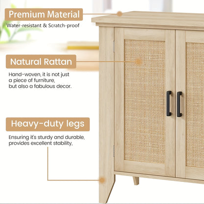 Dressoir – Buffetkast – Sideboard – Opbergkast – Kast – Rattan En MDF – Verstelbare Plank – 76x40x80 cm – Natuurlijke Houtkleur
