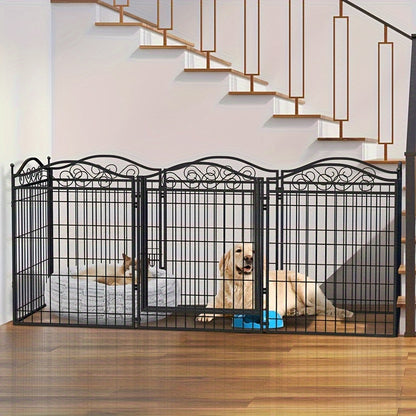 Hondenren – Puppyren – Hondenkennel – Konijnenren – Opvouwbare Hondenren – 8 Panelen – Kras- en Roestvrij Metaal – Inclusief Deur