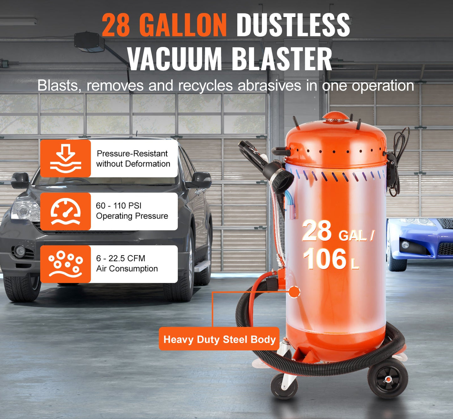 Zandstraalinstallatie – Sandstraalcabine – Zandstraalkast – Zandstraalwerkstation – Vacuüm Zandstraalmachine – 28 Gallon Tank – Krachtige 1200W Motor