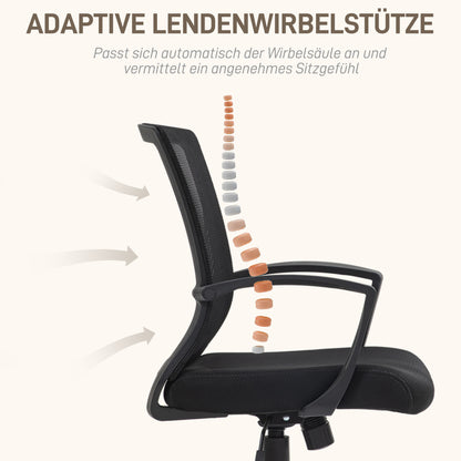 Bureaustoel – Kantoorstoel – Draaistoel – Meshstoel – Werkstoel – Ademend Mesh Rugleuning – Verstelbare Hoogte 92-102 cm – Max. 120 kg – Zwart