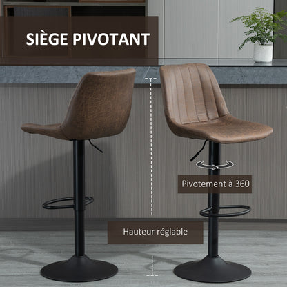 Barkrukken – Barkruk – Barstoel – Keukenkruk – Hoge Stoel – Vintage Look – Verstelbare Zithoogte – 360° Draaibaar – Set Van 2 – Bruine Bekleding