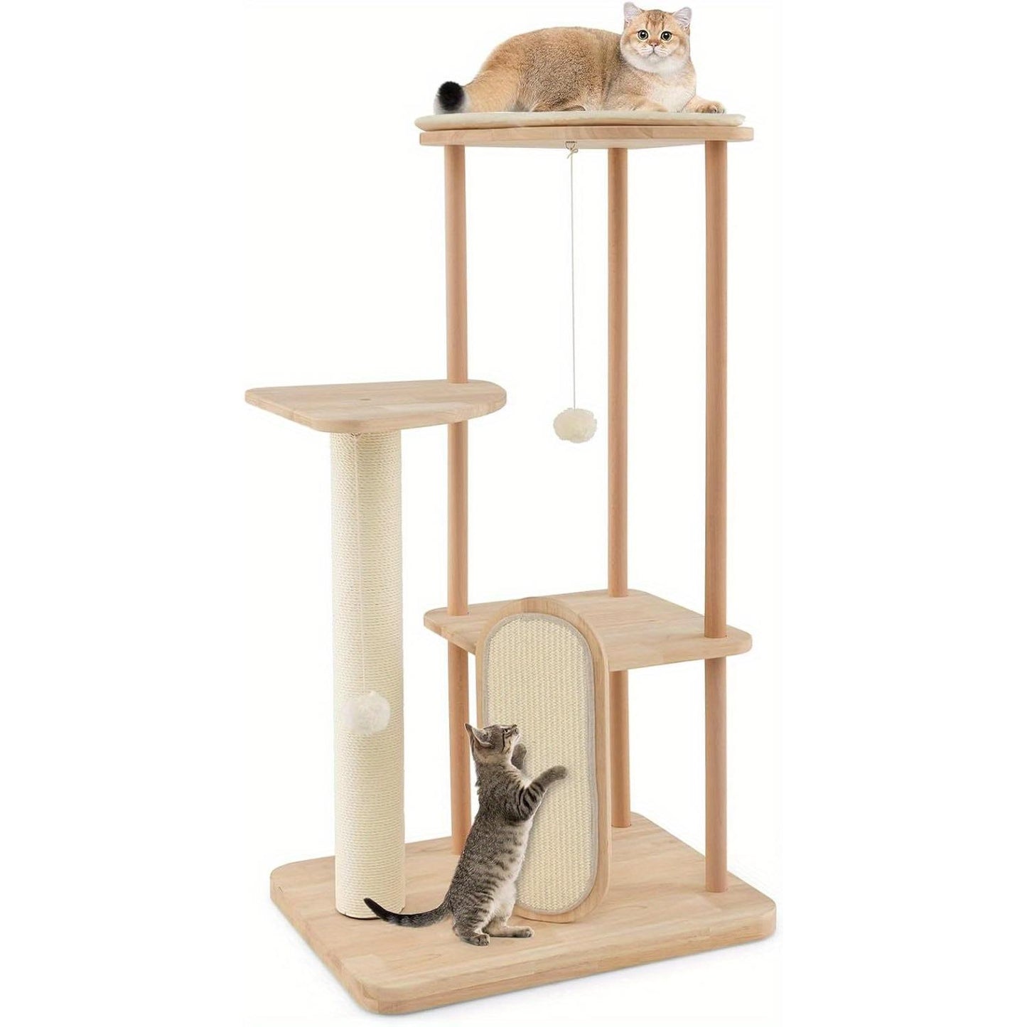 Krabpaal – Kattenboom – Kattenhuis – Kattentoren – Krabmeubel – Massief Hout – 112 cm Hoog – Inclusief Krabpaal Met Sisal Touw & Hangbal