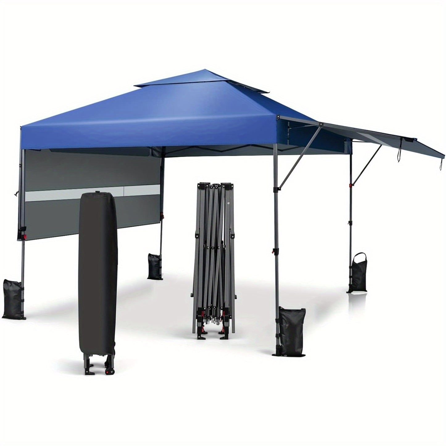Instant Pop-Up Canopy Tent – Vouwtent – Partytent – Zonnescherm – Gazebo – Met Dubbele Zijluifels – Verstelbare Hoogte – Inclusief Roller Bag – Blauw