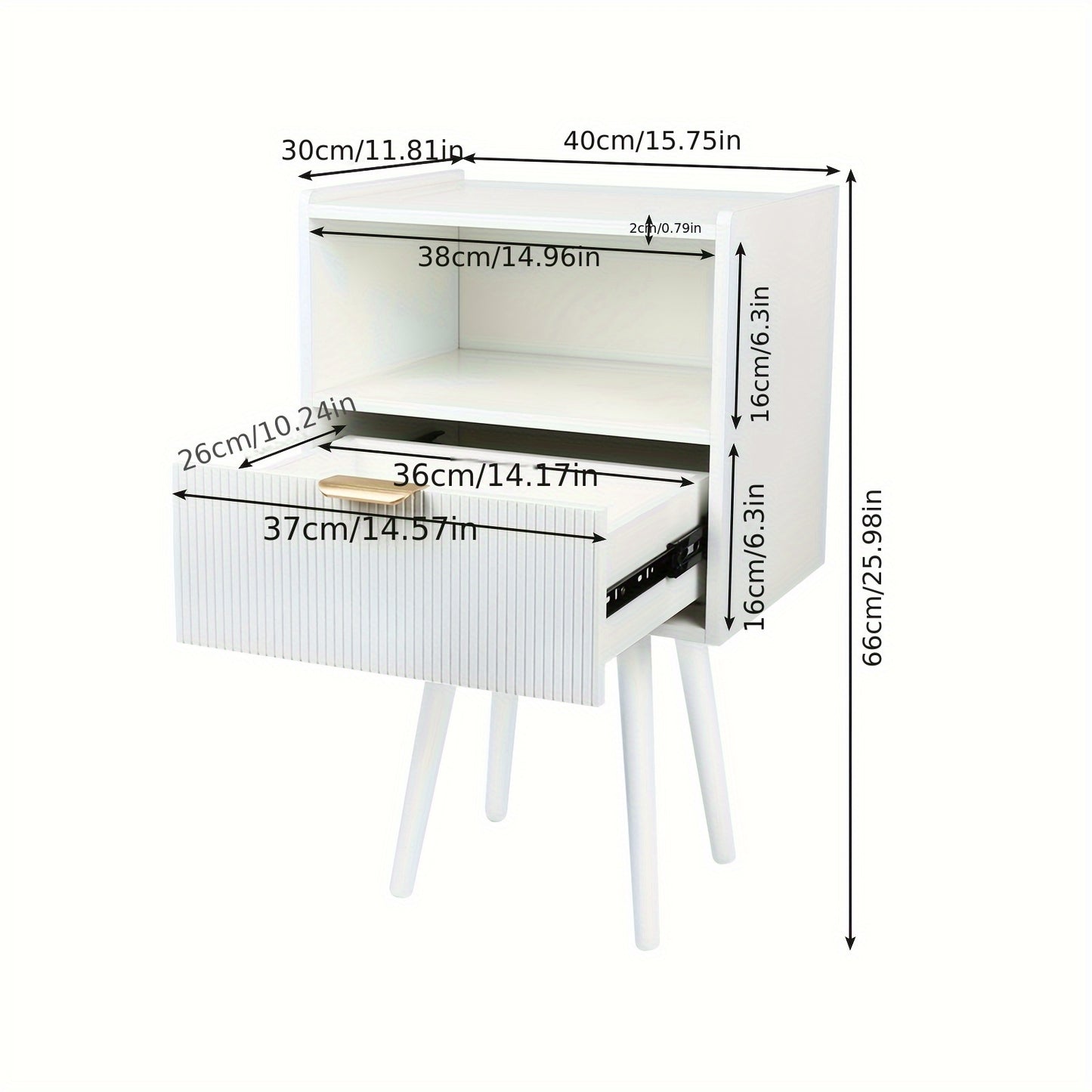 40x30x66cm Wooden Bedside Table with Drawers and Open Shelves - Space-Saving Storage Cabinet with Metal Handles, Suitable for Bedroom and Living Room - Contemporary Style