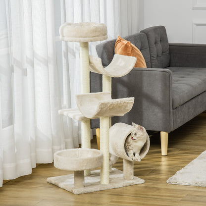 Krabpaal – Kattenboom – Klimpaal – Kattentoren – Speeltoestel – Beige – Duurzame Houten Constructie – Compact Formaat 50x40x105 cm