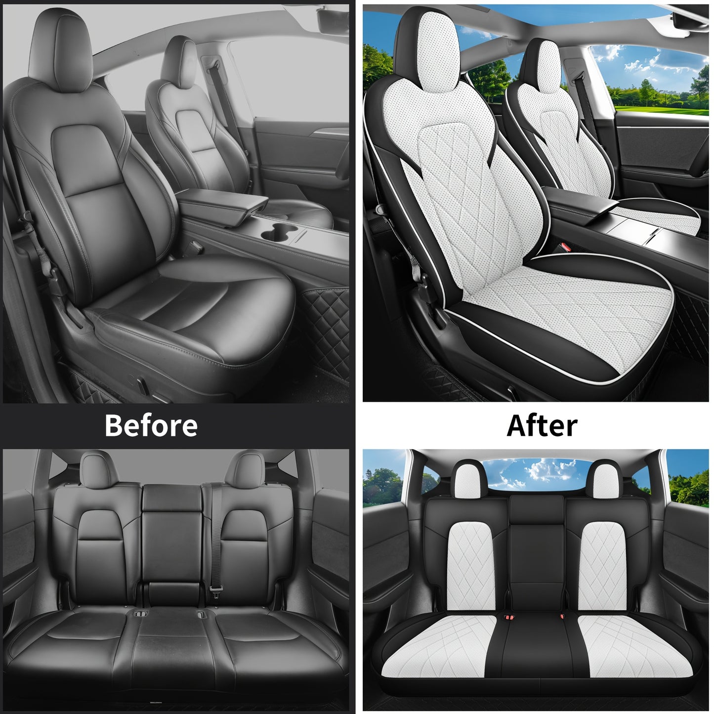 Stoelbekleding – Stoelhoes – Autostoelbekleding – Autostoelhoes – Stoelbescherming – PU Leder – Ademend 3D-Honingraatmateriaal – Universele Pasvorm Voor Tesla 5-Zits
