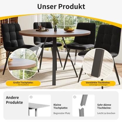 BTM Round Dining Table (80×80×75 Cm) with Wood-Optic And Metal Frame, Modern Round Table for Dining Area, Kitchen And Living Room, Stable Living Room Table in Walnut Color with Black Legs, Space-Saving Round Table for 2-4 P