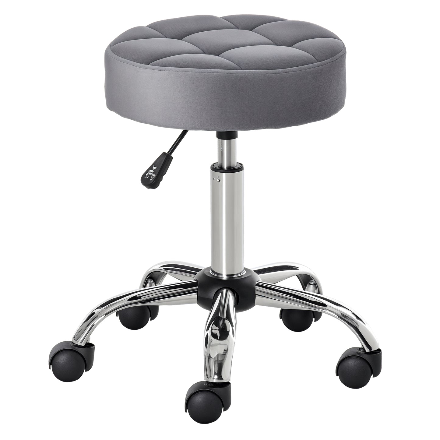 Krukje – Salonstoel – Draaikruk – Zwenkkruk – Werkkruk – Verstelbare Zithoogte – Velvet Touch Schuim – Chroom Onderstel – Lichtgrijs – 35 x 35 cm