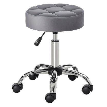 Krukje – Salonstoel – Draaikruk – Zwenkkruk – Werkkruk – Verstelbare Zithoogte – Velvet Touch Schuim – Chroom Onderstel – Lichtgrijs – 35 x 35 cm