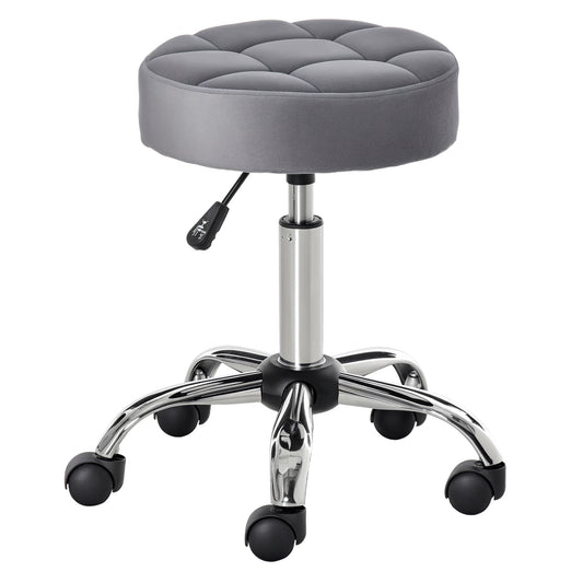 Krukje – Salonstoel – Draaikruk – Zwenkkruk – Werkkruk – Verstelbare Zithoogte – Velvet Touch Schuim – Chroom Onderstel – Lichtgrijs – 35 x 35 cm