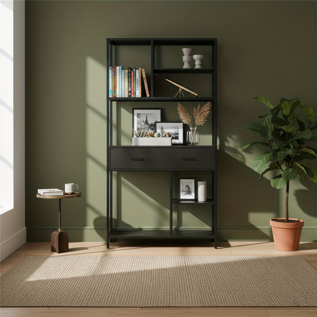 Boekenkast – Boekenplank – Opbergkast – Rek – Ladenkast – Hoog 5-laags Design – Metaal & MDF Frame