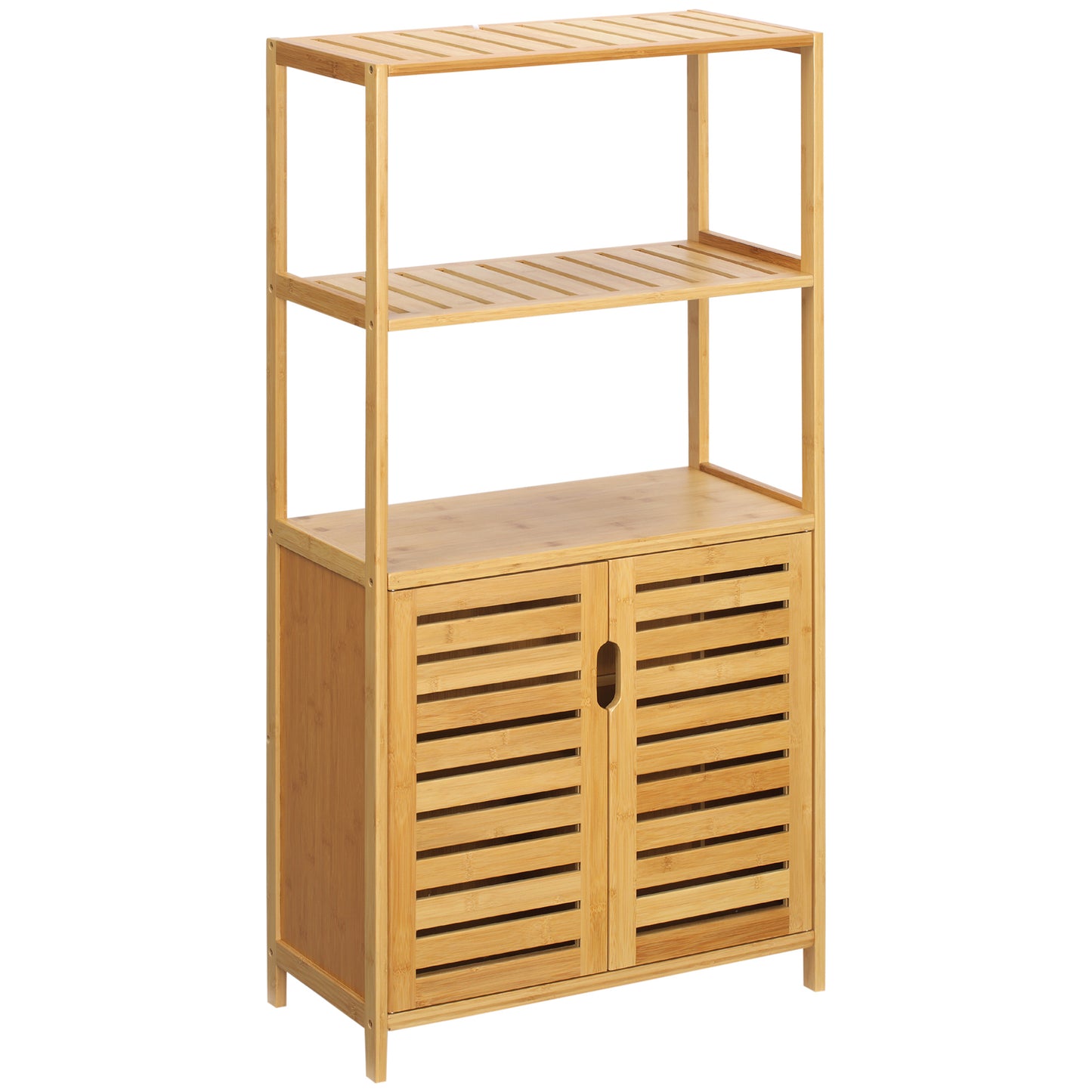 Badkamerkast – Badkamermeubel – Opbergkast – Kolomkast – Bamboehouten Kast – Ventilerende Lamellendeuren – 60x30x120 cm