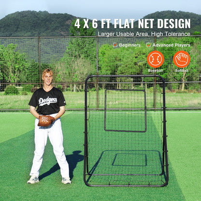 Honkbalnet – Reboundernet – Oefennet – Slagnet – Pitching Net – Verstelbare Hoeken – Stevig Stalen Frame – 120x180 cm
